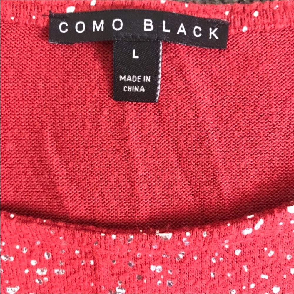 Como Black Womens Red Gold Speckled Bishop Sleeve Sweater Size L Holiday Office - Picture 8 of 9